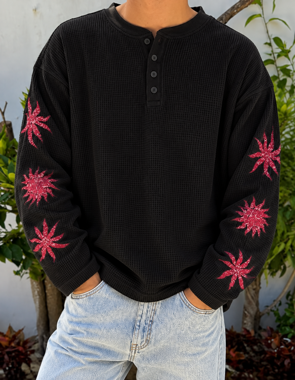 Crimson Bloom Waffle Henley